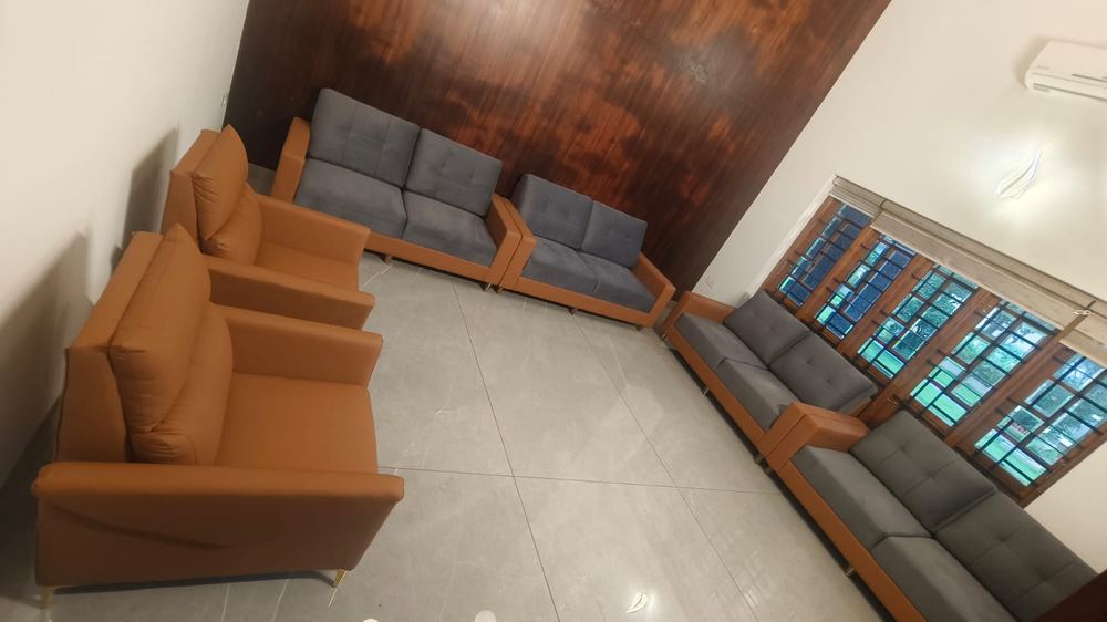 Grey sofas and tan armchairs set